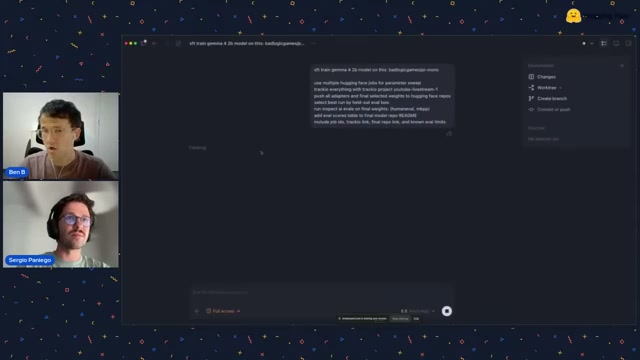 Ben이 Codex 에이전트에게 내린 훈련 지시. 모델명, 데이터셋, 평가 방식, 추적 도구까지 모두 포함된 계약(contract)이다.