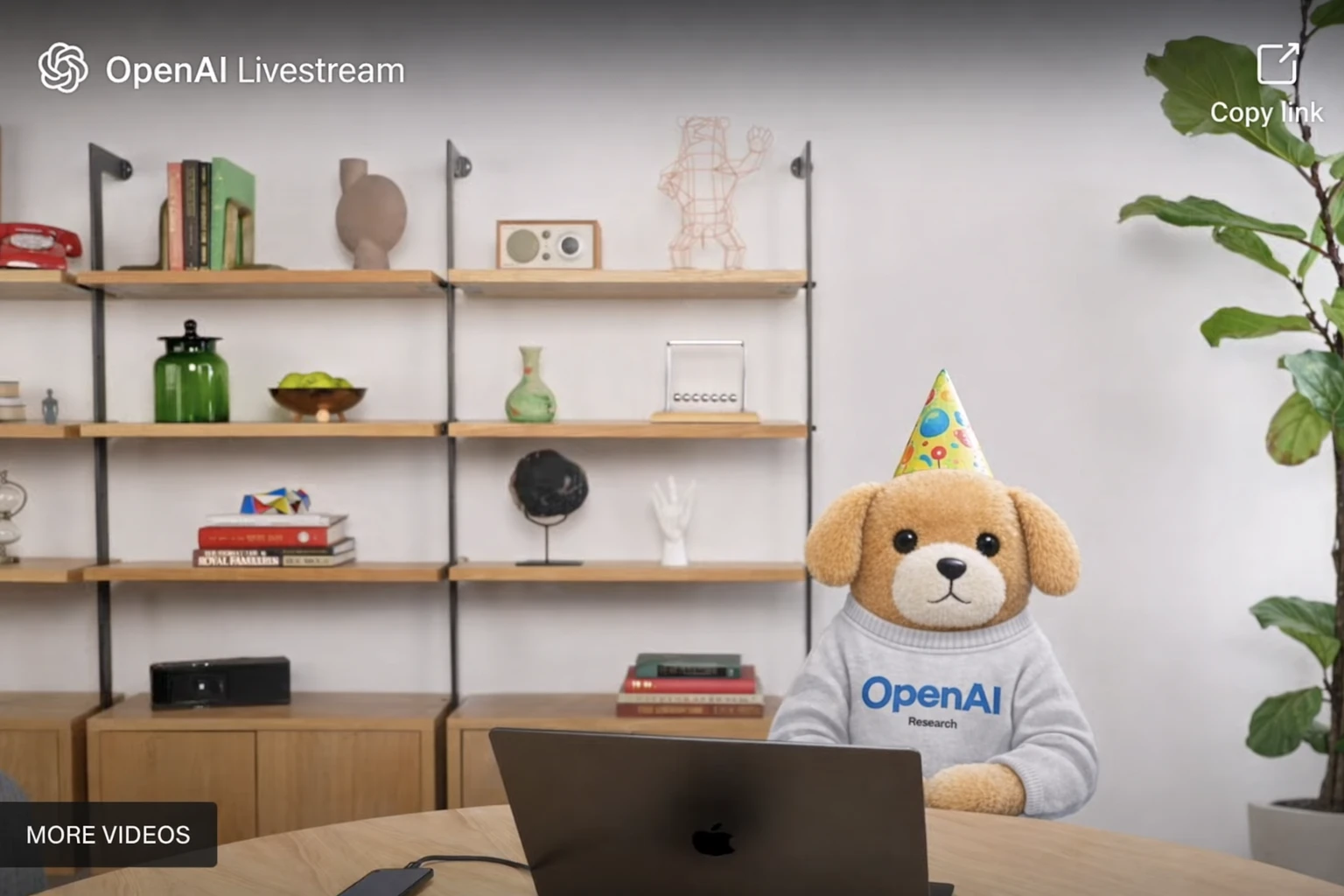 공식 예시, 강아지만 남기고 OpenAI 라이브스트림 장면으로 바꾼 결과