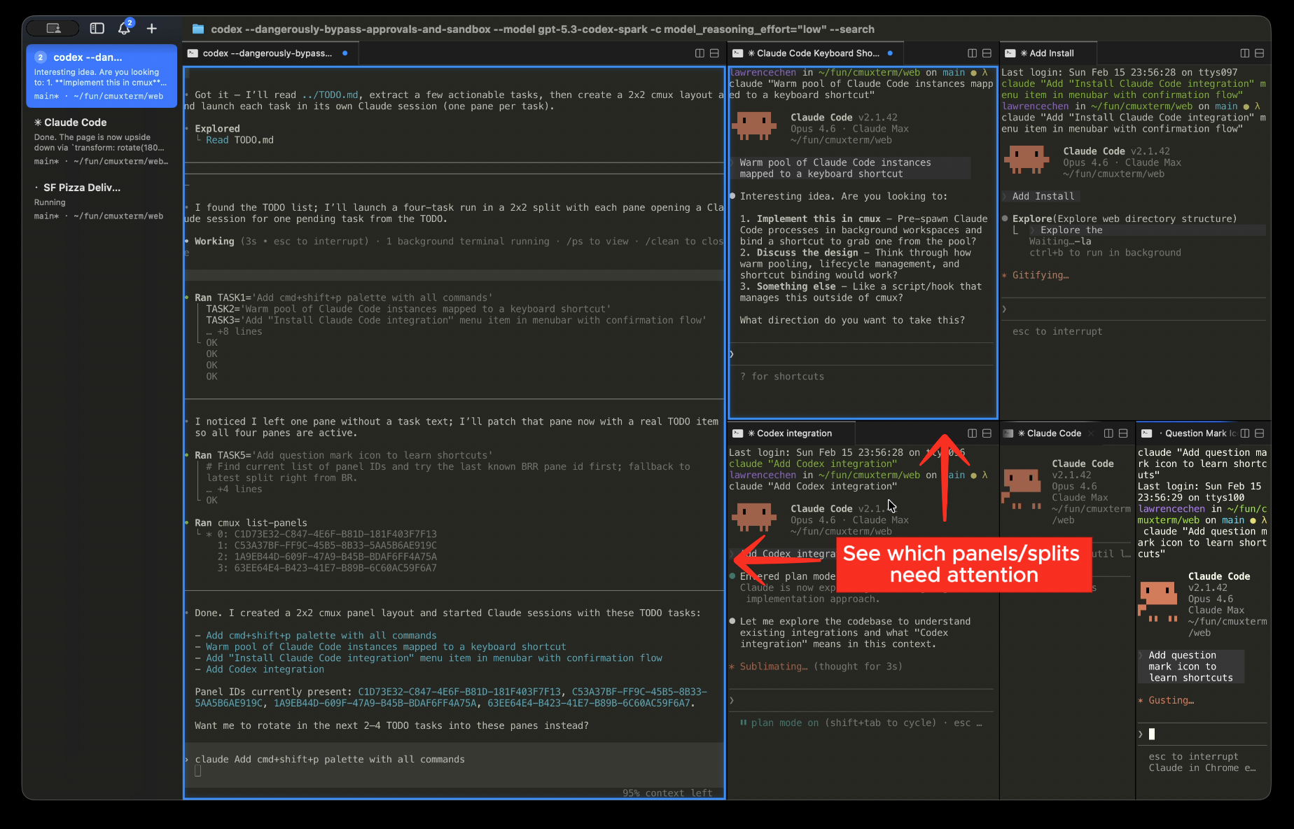 알림 링 — 에이전트가 입력 기다리면 파란 링이 들어옴