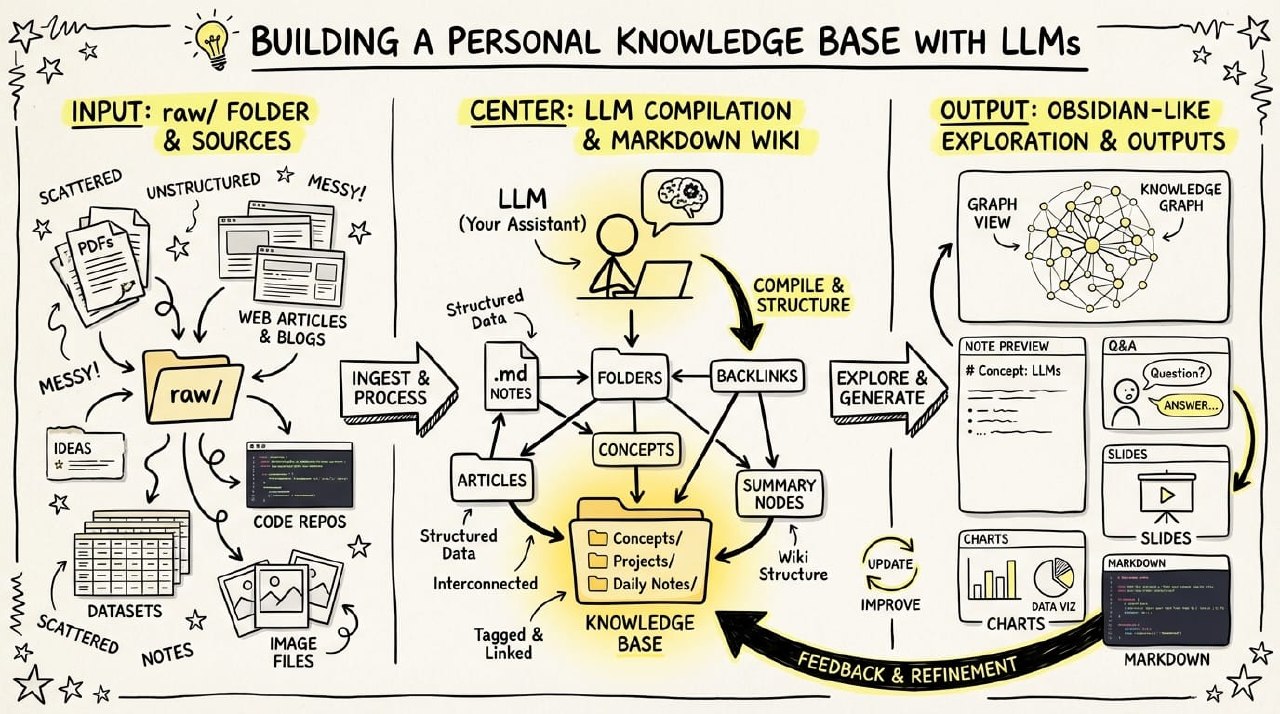 LLM 개인 지식 베이스 워크플로우 개념도